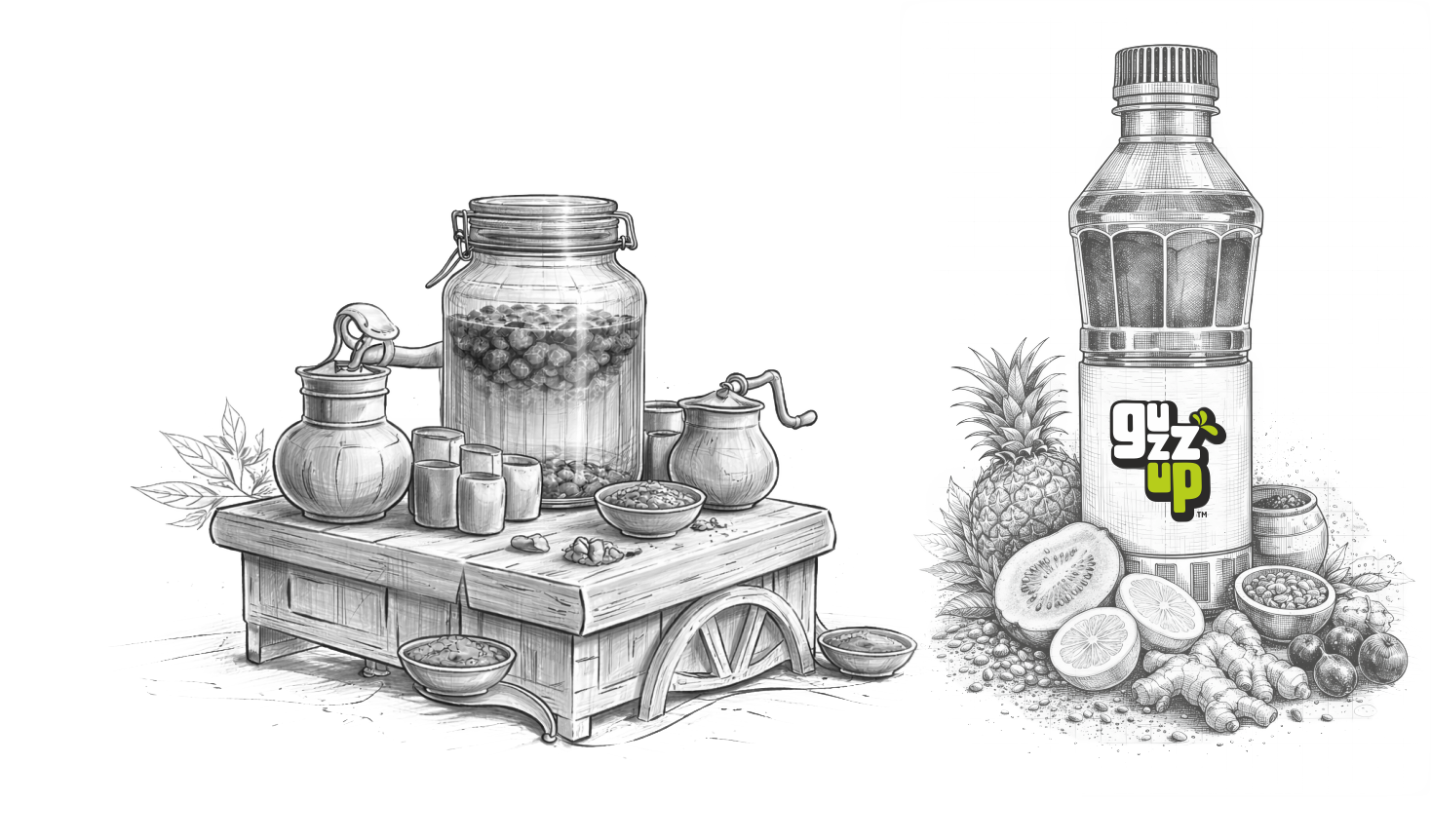 Guzzup bottle design illustration